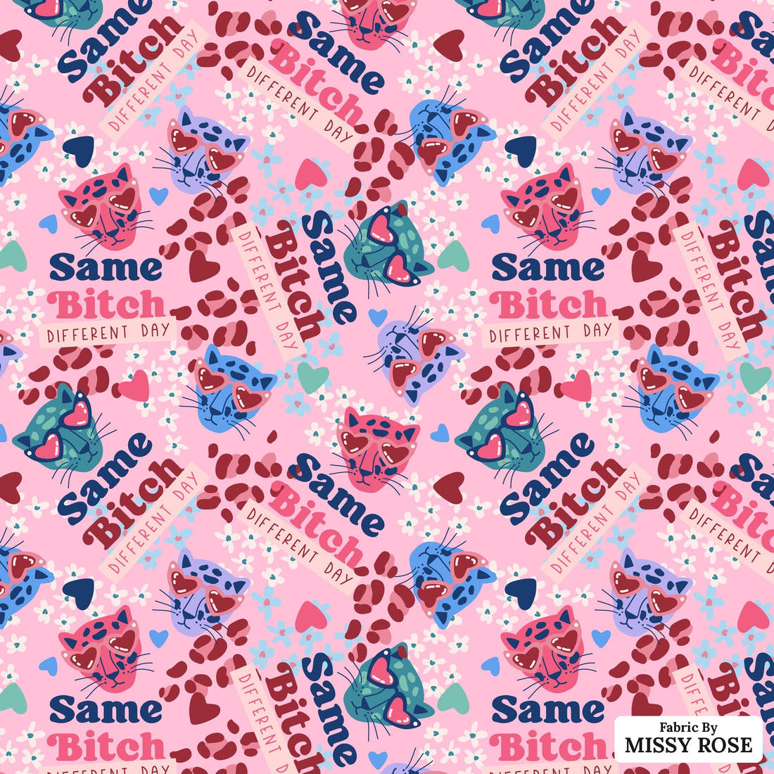 Profanity Fabric 367 - flat view of the print, zoom in for detail | Fabric by Missy Rose