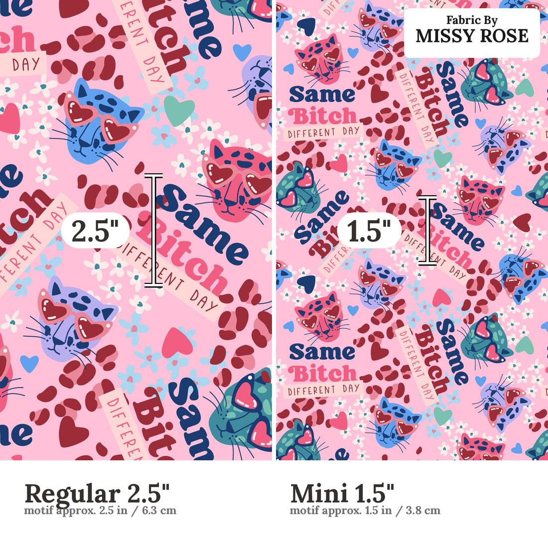 Profanity Fabric 367 Regular 2.5 inch vs Mini 1.5 inch print scale side by side | Fabric by Missy Rose