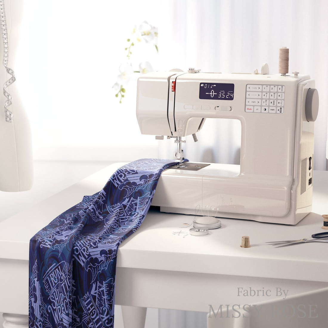 Profanity Fabric 369 on a sewing machine - premium fabric for sewing projects | Fabric by Missy Rose