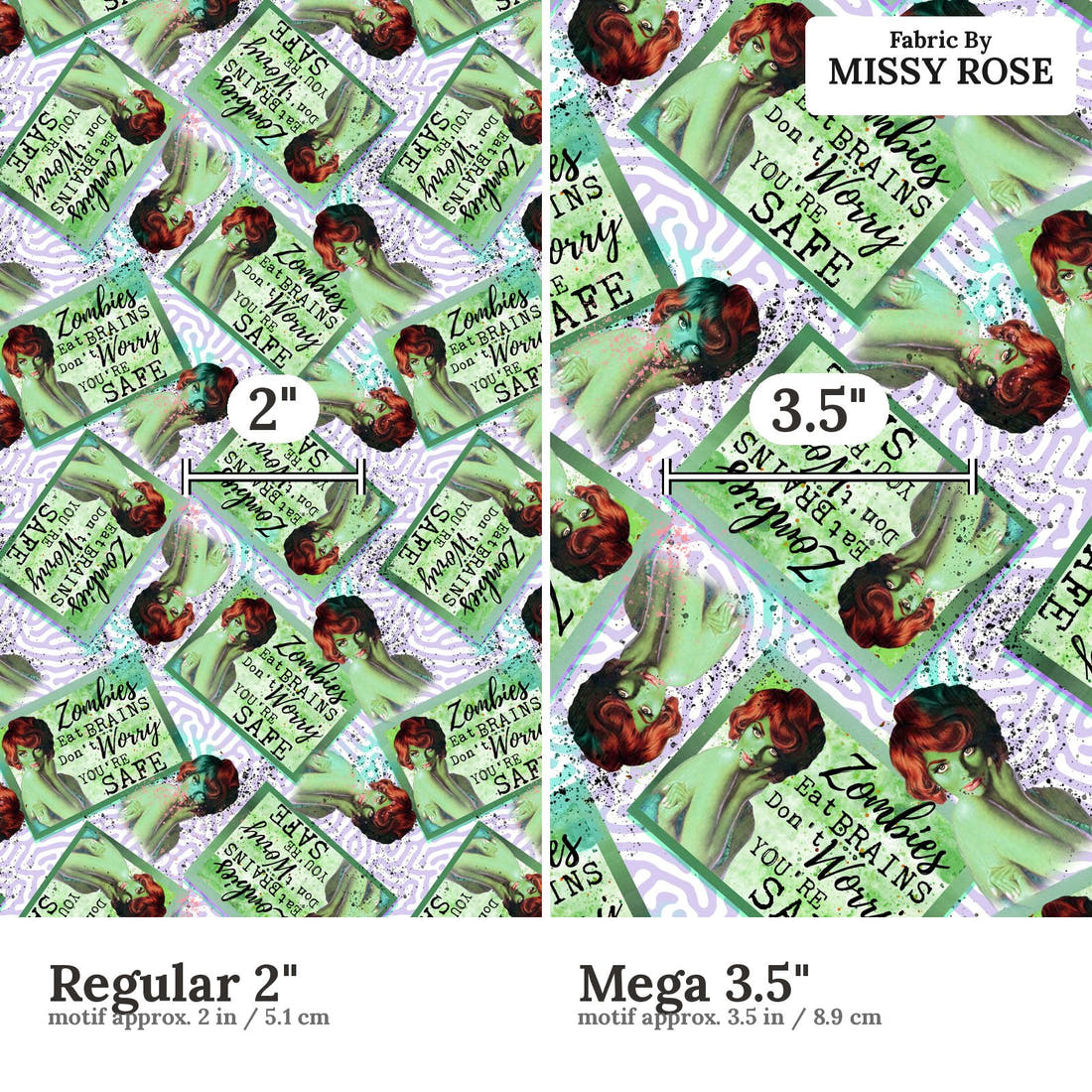 Profanity Fabric 37 Regular 2 inch vs Mega 3.5 inch print scale side by side | Fabric by Missy Rose