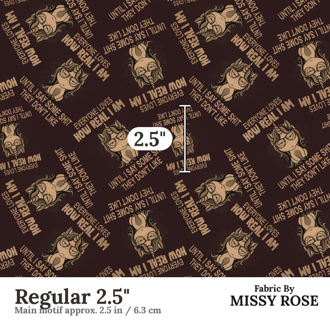 Profanity Fabric 370 Regular 2.5 inch print scale guide | Fabric by Missy Rose