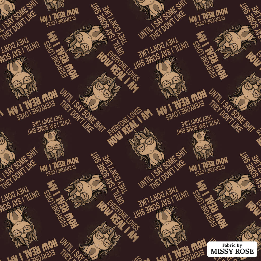 Profanity Fabric 370 - flat view of the print, zoom in for detail | Fabric by Missy Rose