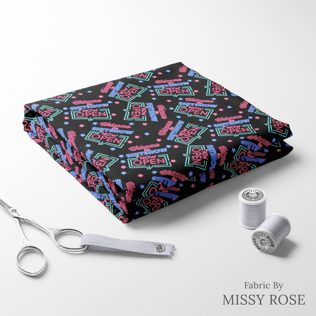 Profanity Fabric 371 folded fabric stack with matching thread - pre-order fabric Australia | Fabric by Missy Rose