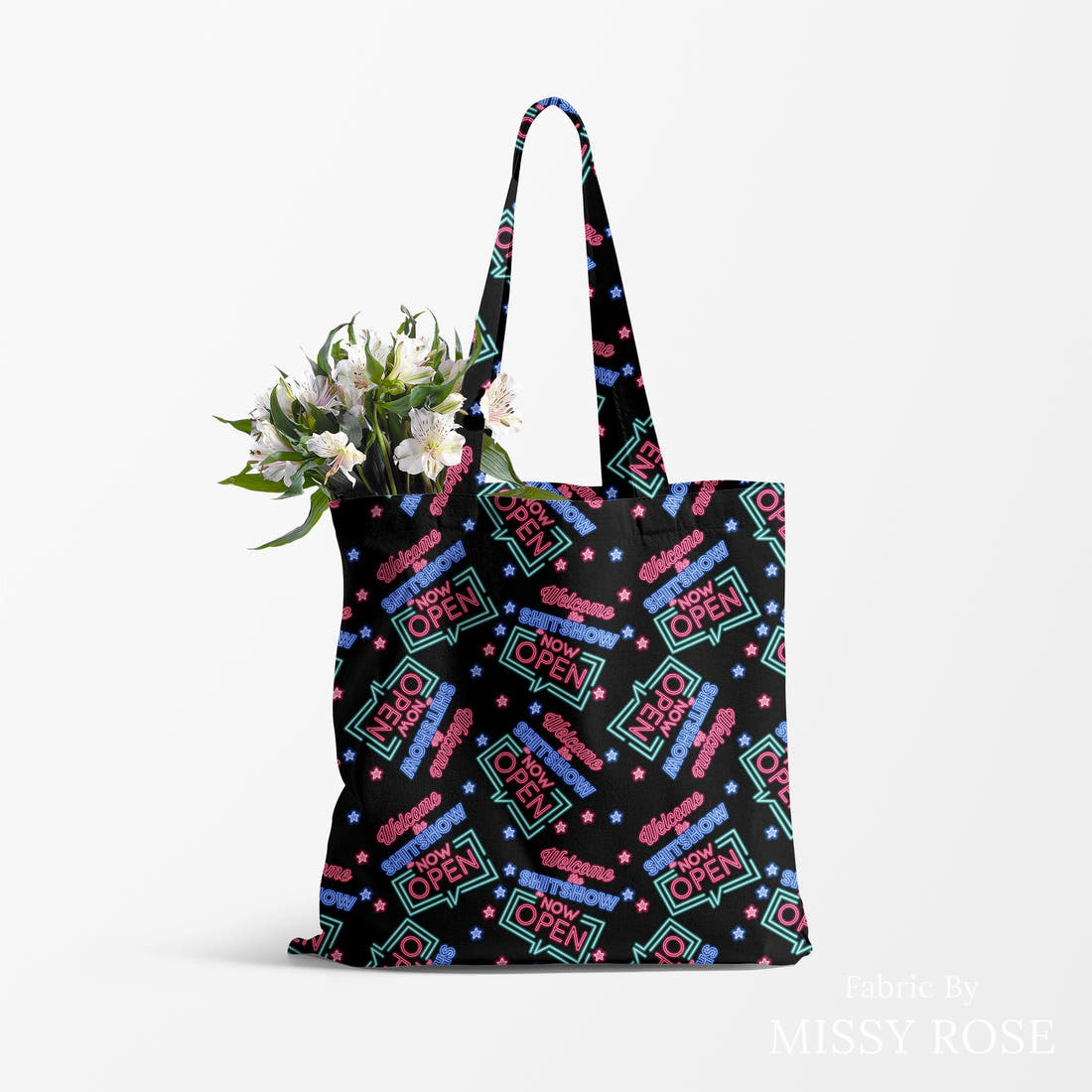 Profanity Fabric 371 made up as a tote bag - see how the print looks made up | Fabric by Missy Rose