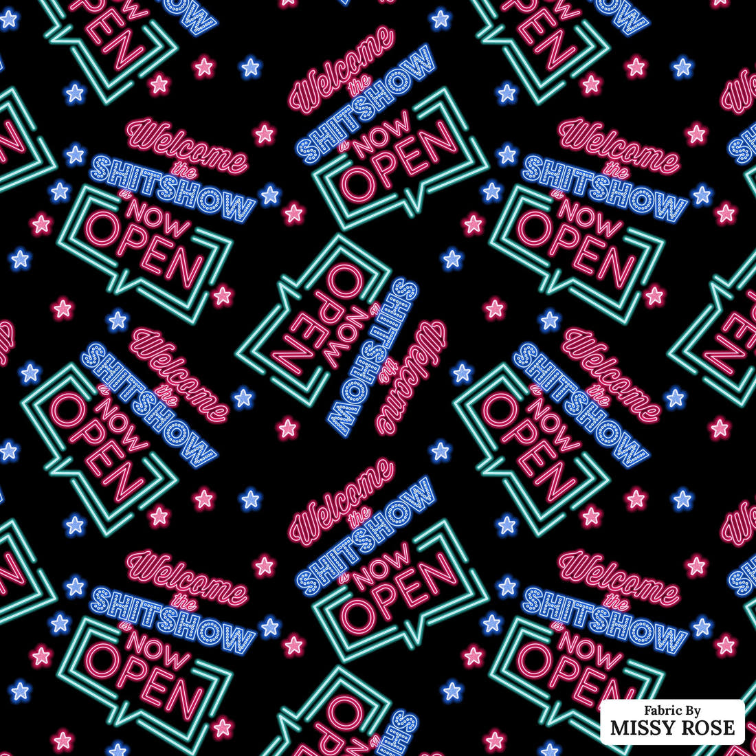Profanity Fabric 371 - flat view of the print, zoom in for detail | Fabric by Missy Rose