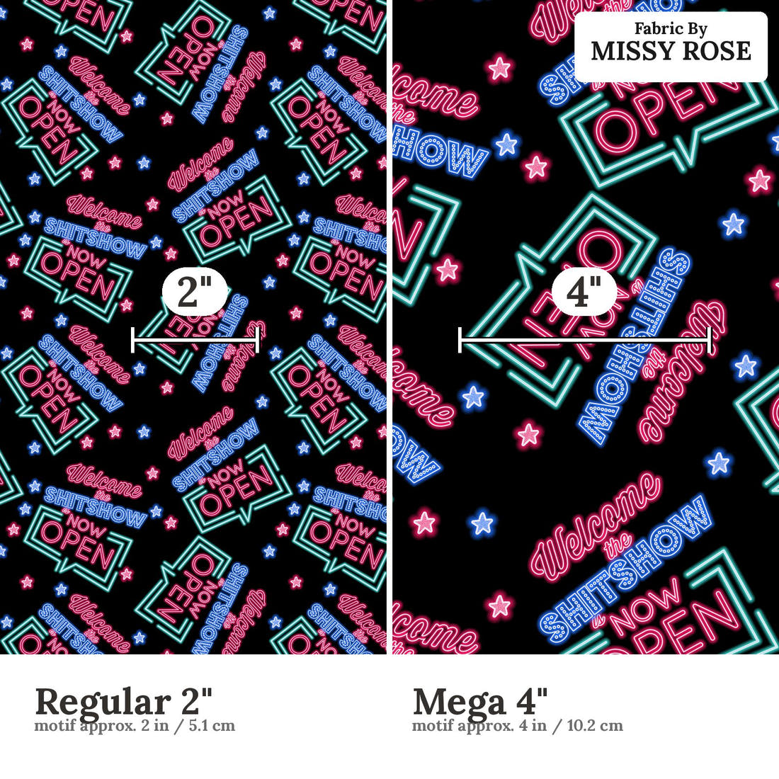 Profanity Fabric 371 Regular 2 inch vs Mega 4 inch print scale side by side | Fabric by Missy Rose
