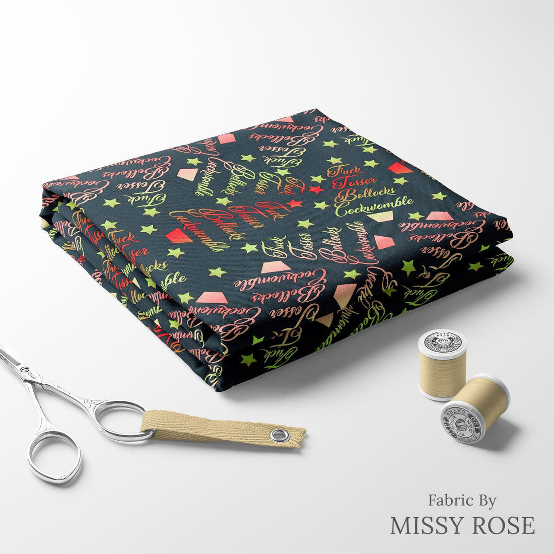 Profanity Fabric 374 folded fabric stack with matching thread - pre-order fabric Australia | Fabric by Missy Rose