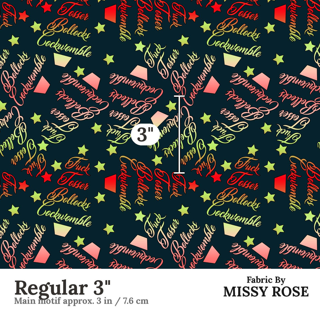 Profanity Fabric 374 Regular 3 inch print scale guide | Fabric by Missy Rose
