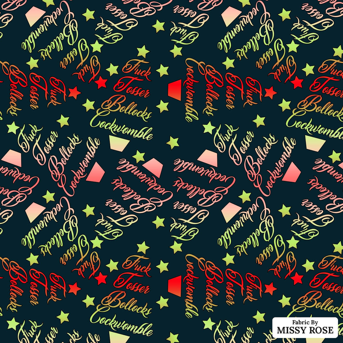 Profanity Fabric 374 - flat view of the print, zoom in for detail | Fabric by Missy Rose
