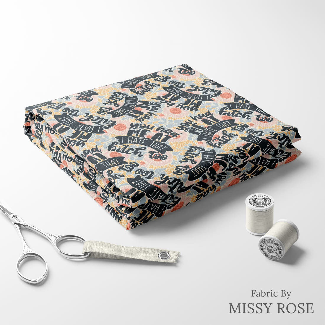 Profanity Fabric 376 folded fabric stack with matching thread - pre-order fabric Australia | Fabric by Missy Rose