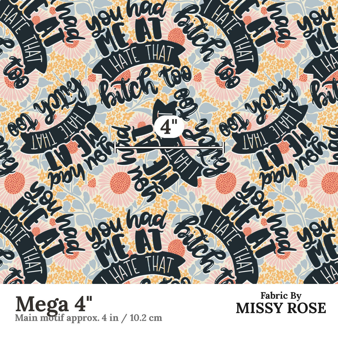 Profanity Fabric 376 Mega 4 inch print scale guide | Fabric by Missy Rose