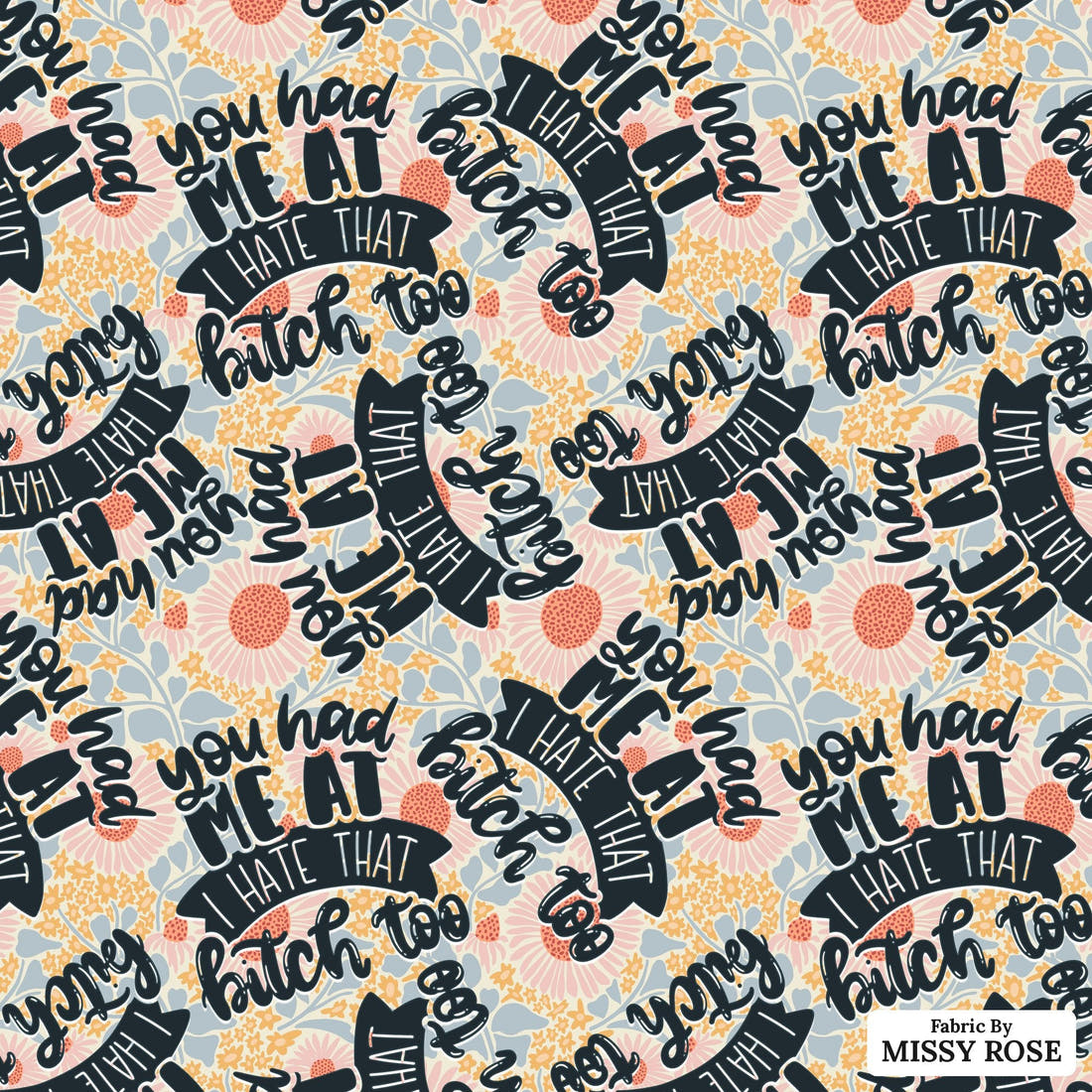 Profanity Fabric 376 - flat view of the print, zoom in for detail | Fabric by Missy Rose