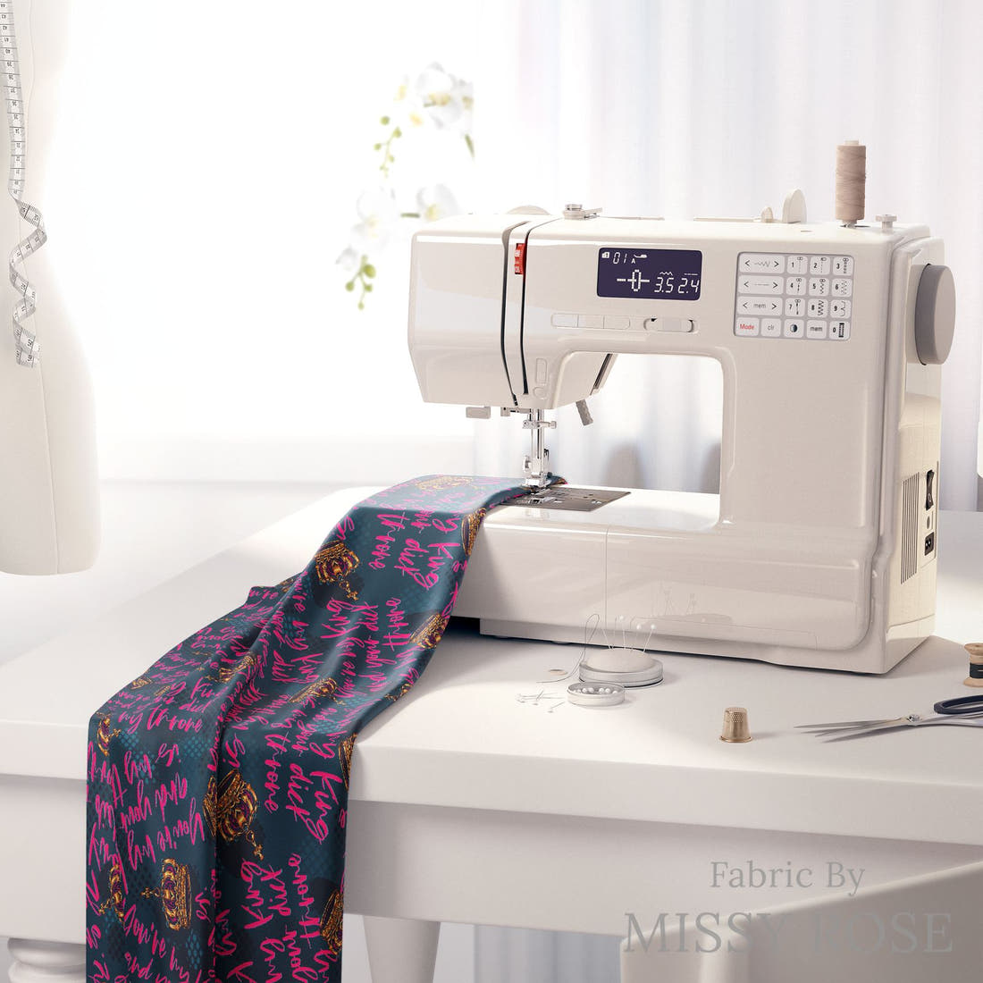 Profanity Fabric 377 on a sewing machine - premium fabric for sewing projects | Fabric by Missy Rose