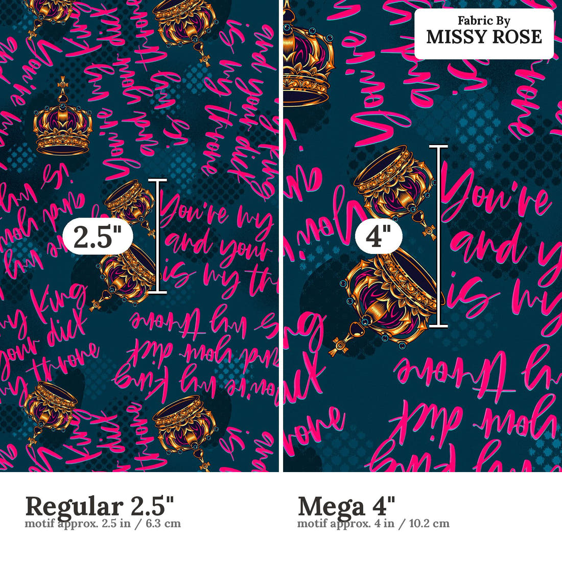 Profanity Fabric 377 Regular 2.5 inch vs Mega 4 inch print scale side by side | Fabric by Missy Rose