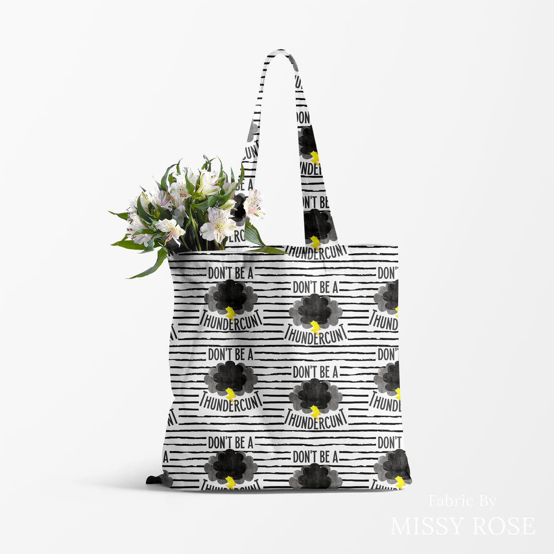 Profanity Fabric 378 made up as a tote bag - see how the print looks made up | Fabric by Missy Rose