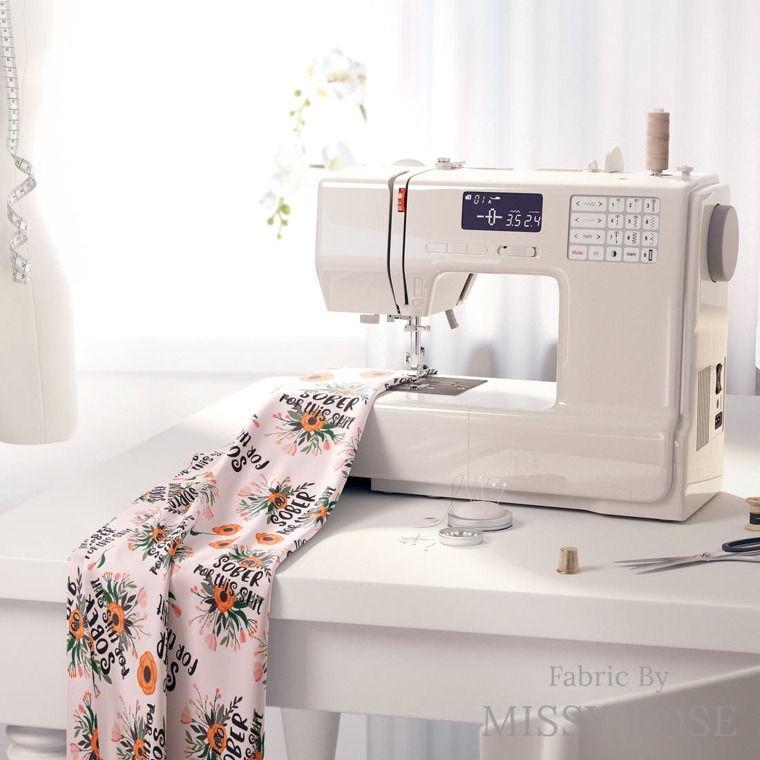 Profanity Fabric 379 on a sewing machine - premium fabric for sewing projects | Fabric by Missy Rose