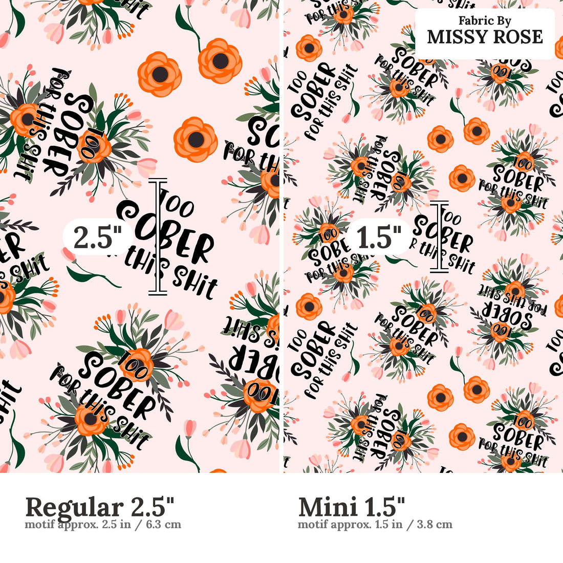Profanity Fabric 379 Regular 2.5 inch vs Mini 1.5 inch print scale side by side | Fabric by Missy Rose