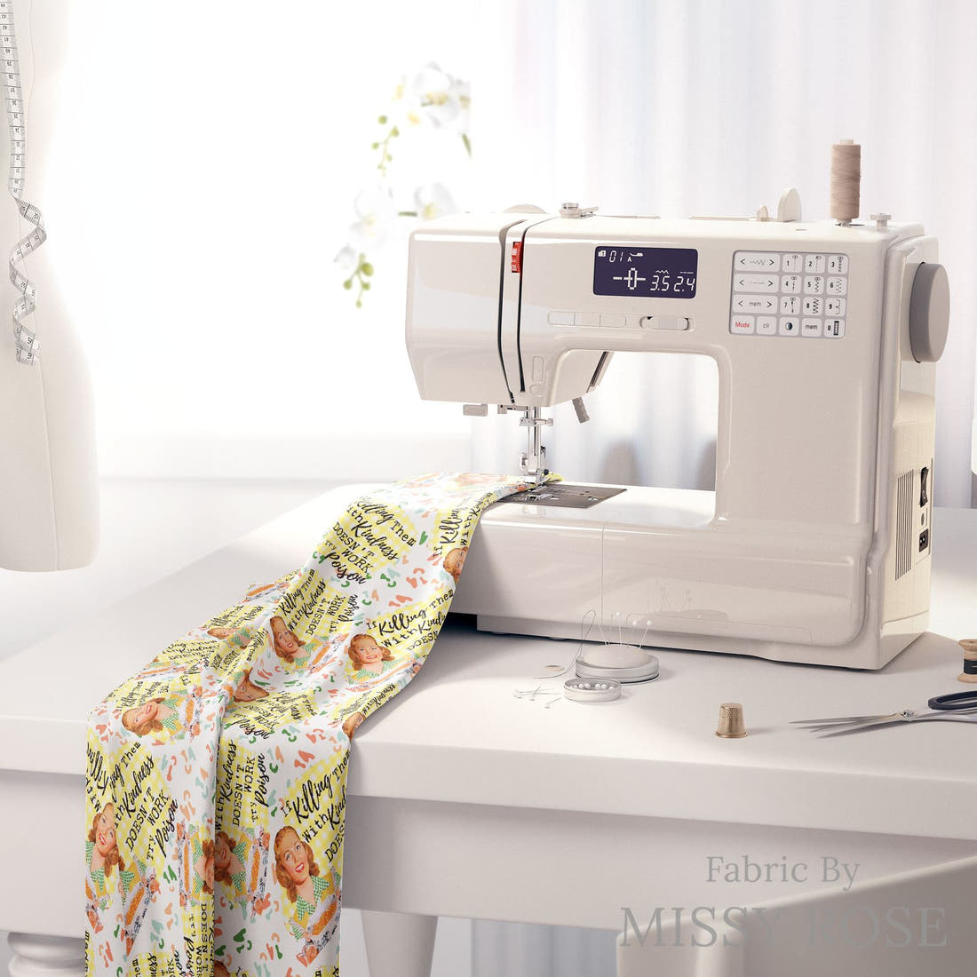 Profanity Fabric 381 on a sewing machine - premium fabric for sewing projects | Fabric by Missy Rose