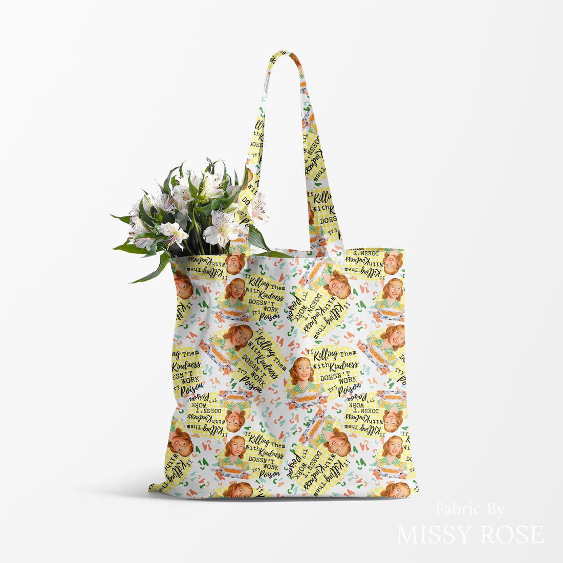 Profanity Fabric 381 made up as a tote bag - see how the print looks made up | Fabric by Missy Rose