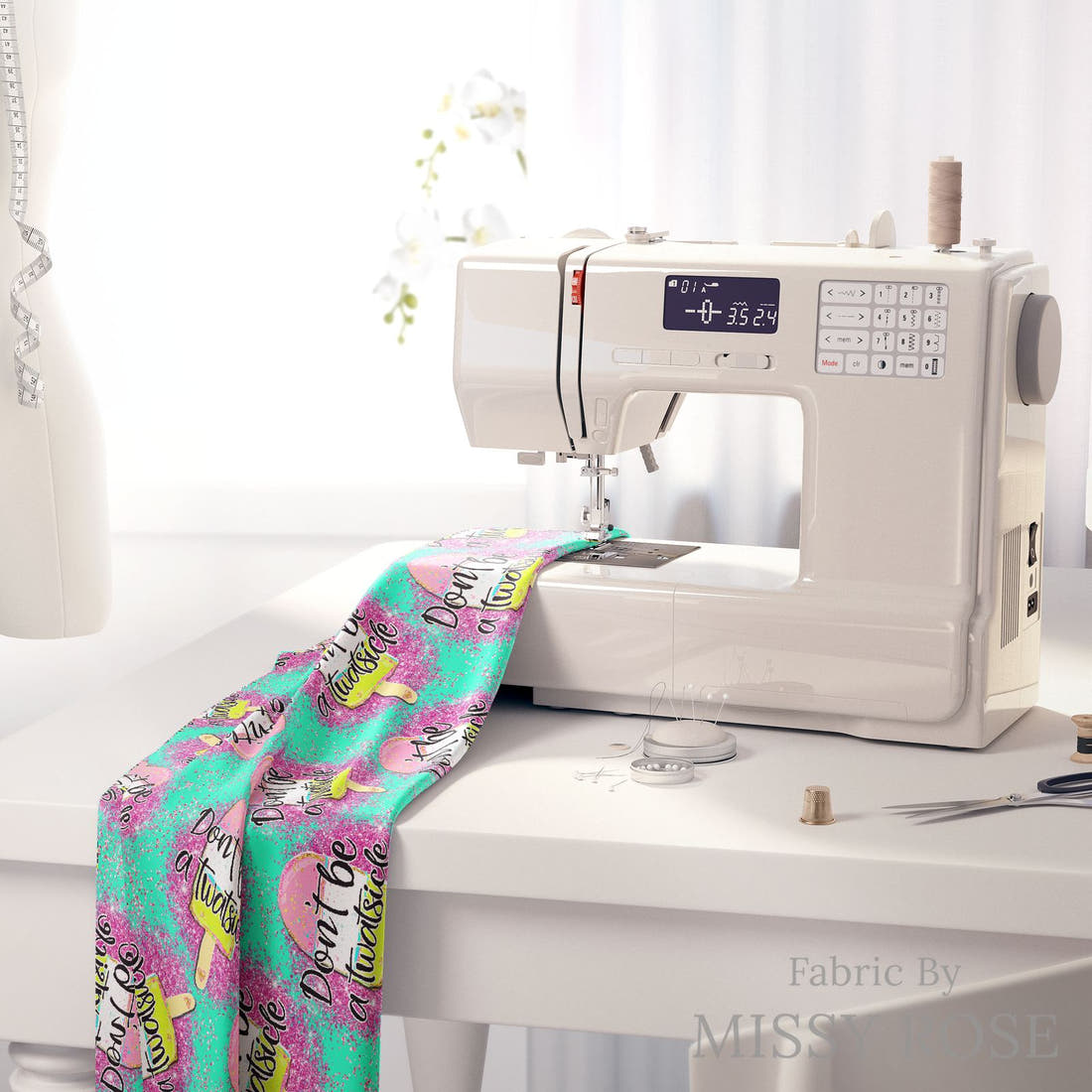 Profanity Fabric 382 on a sewing machine - premium fabric for sewing projects | Fabric by Missy Rose