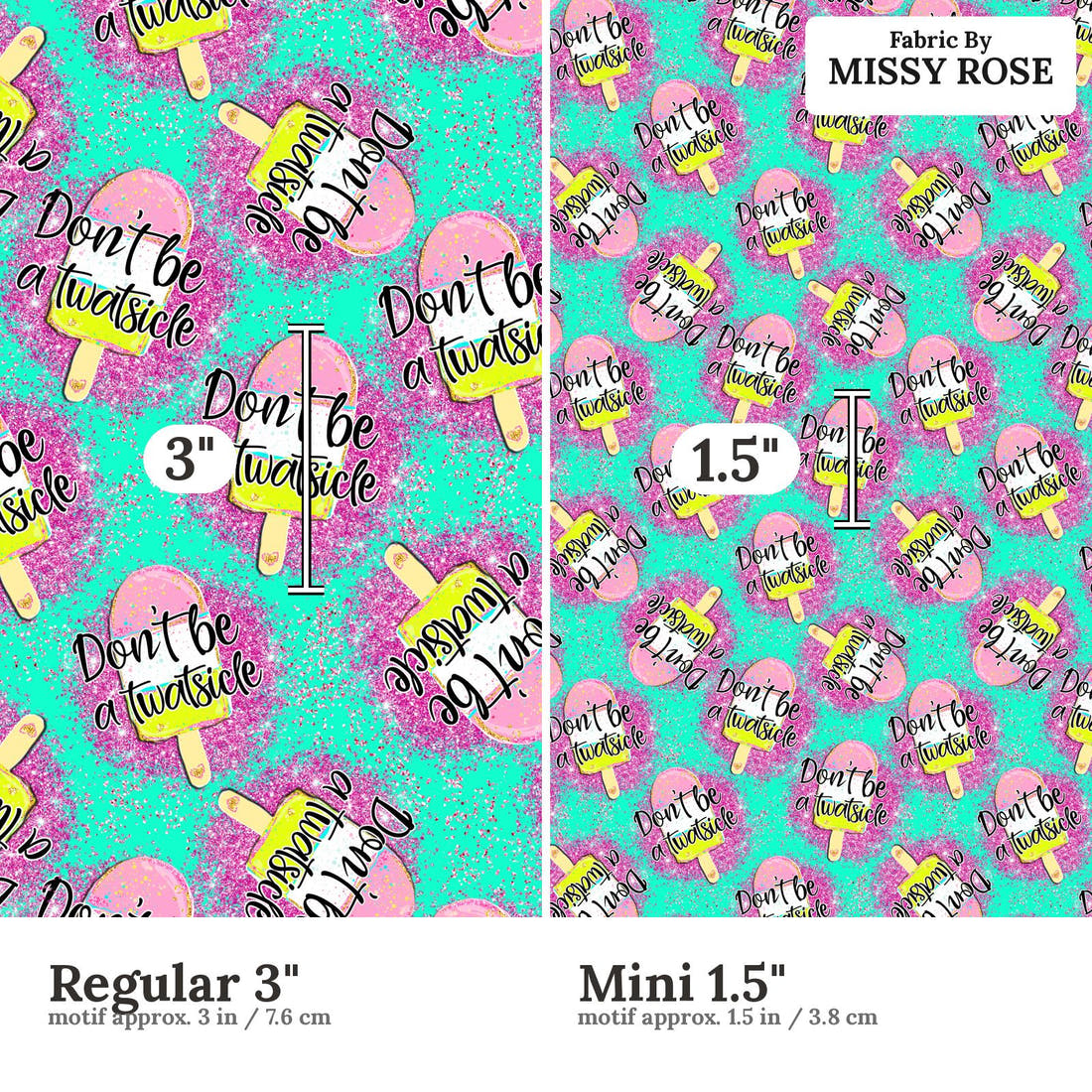Profanity Fabric 382 Regular 3 inch vs Mini 1.5 inch print scale side by side | Fabric by Missy Rose