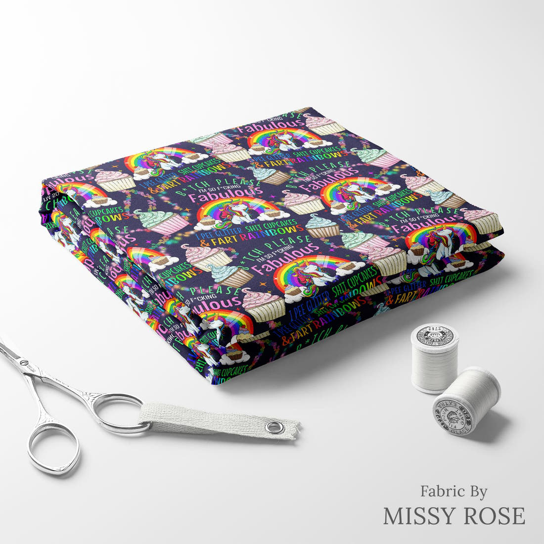 Profanity Fabric 383 folded fabric stack with matching thread - pre-order fabric Australia | Fabric by Missy Rose