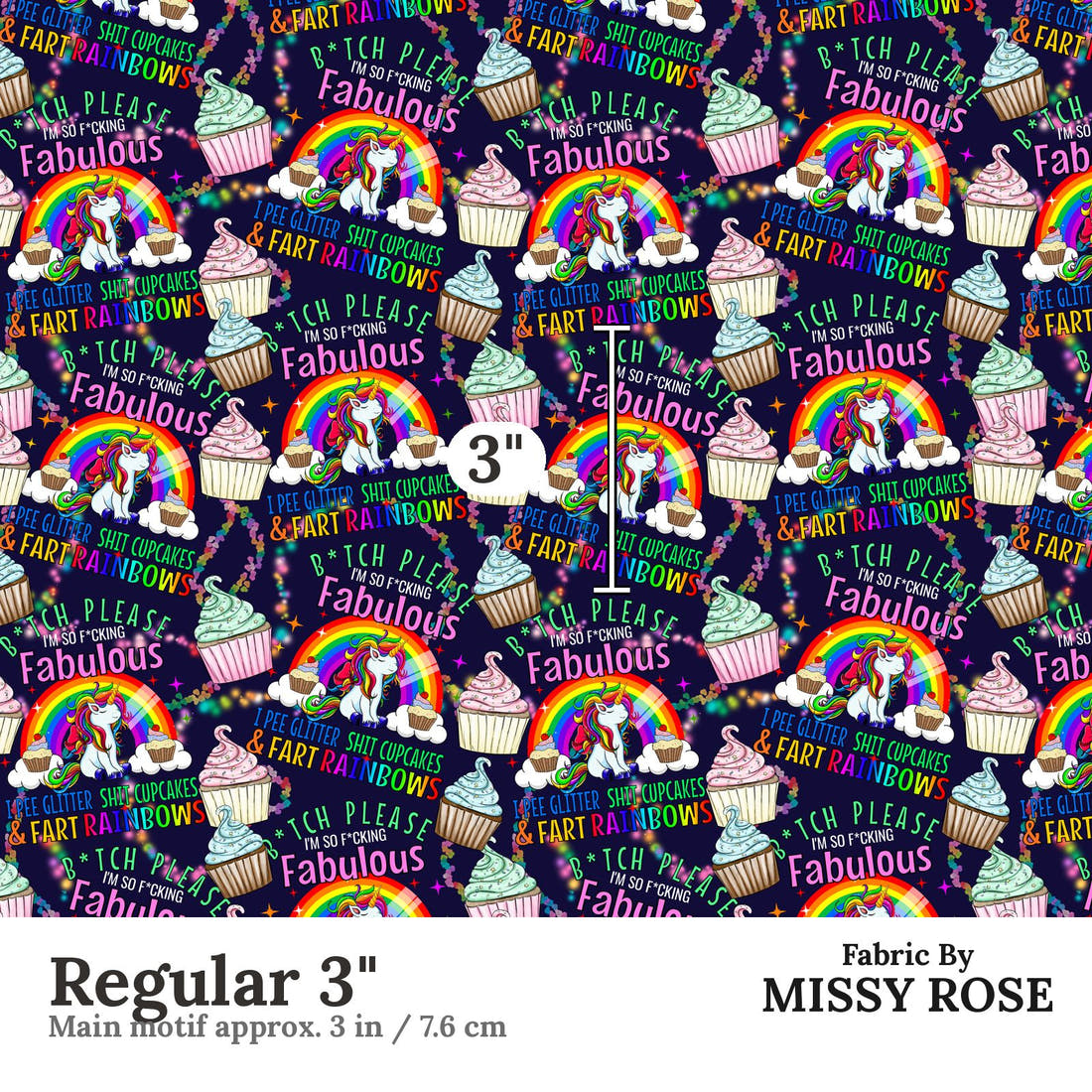 Profanity Fabric 383 Regular 3 inch print scale guide | Fabric by Missy Rose