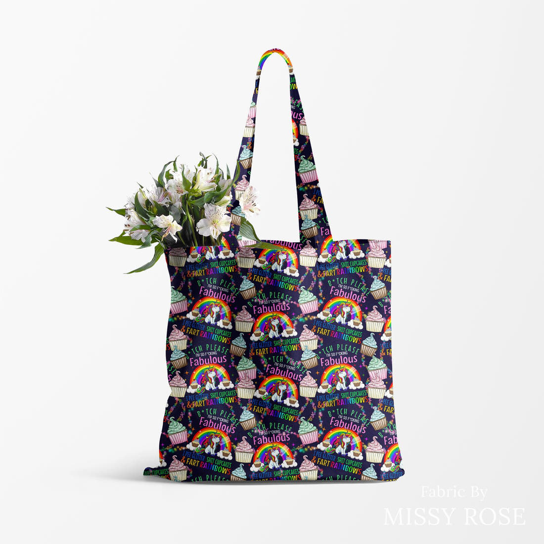Profanity Fabric 383 made up as a tote bag - see how the print looks made up | Fabric by Missy Rose