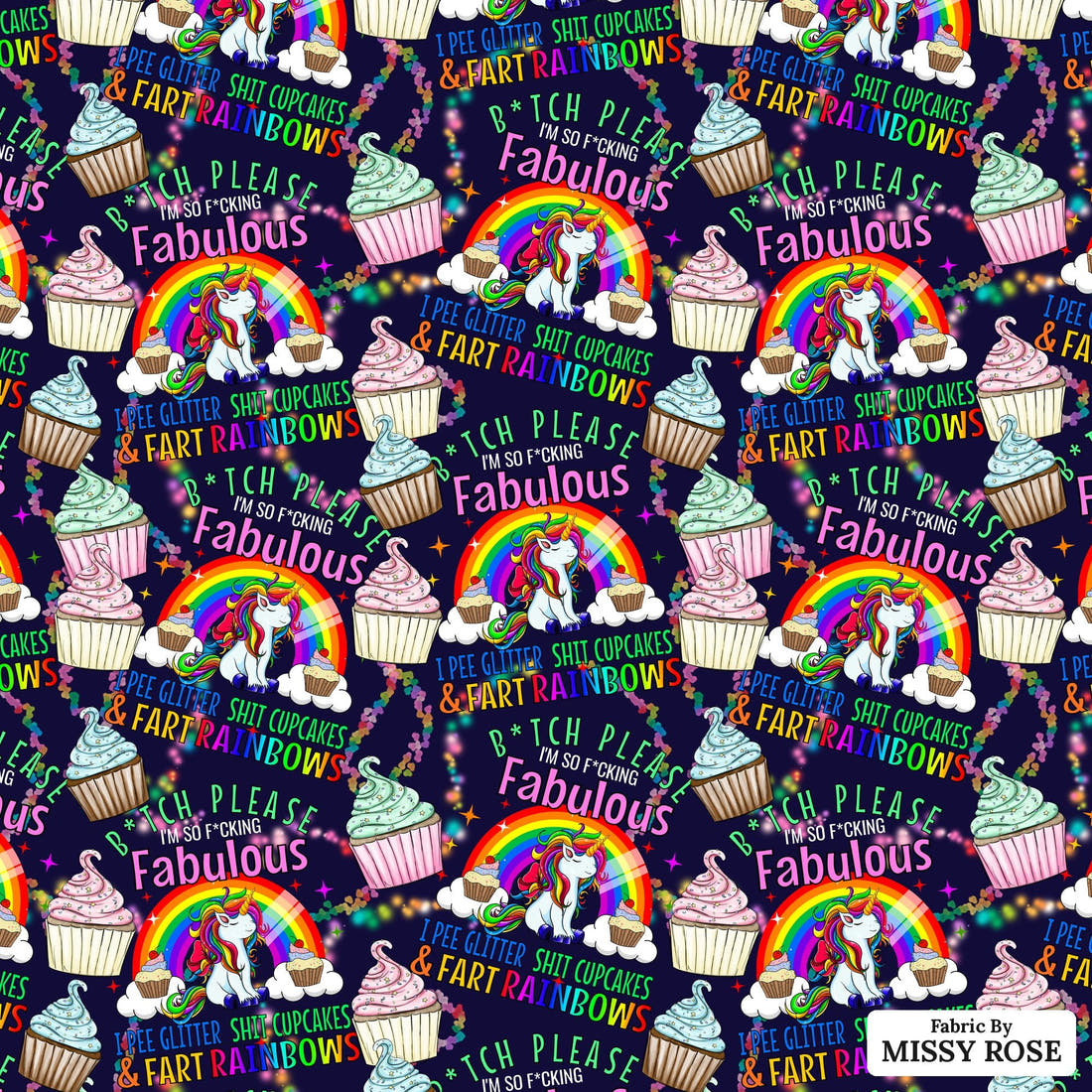 Profanity Fabric 383 - flat view of the print, zoom in for detail | Fabric by Missy Rose