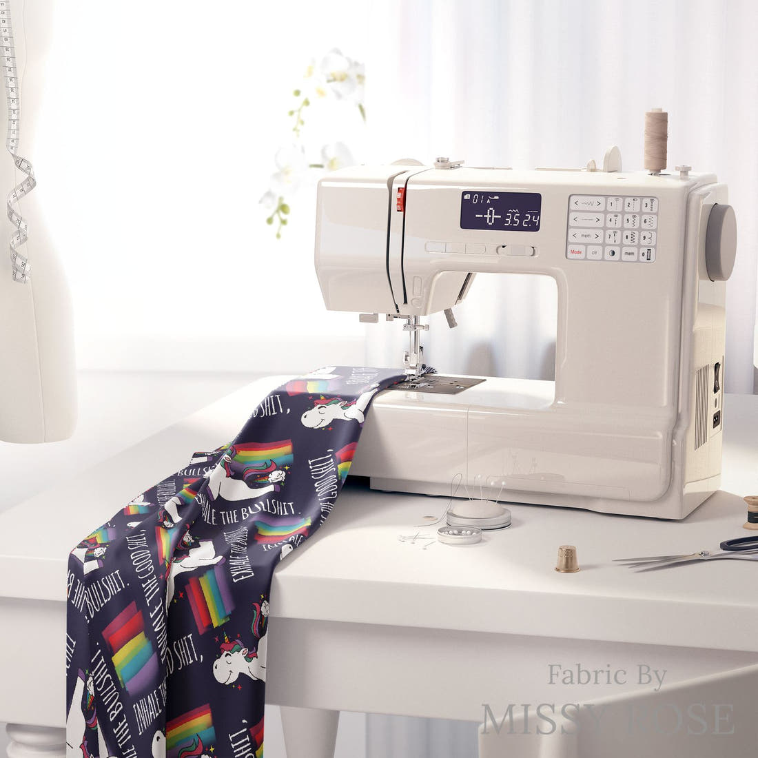 Profanity Fabric 385 on a sewing machine - premium fabric for sewing projects | Fabric by Missy Rose