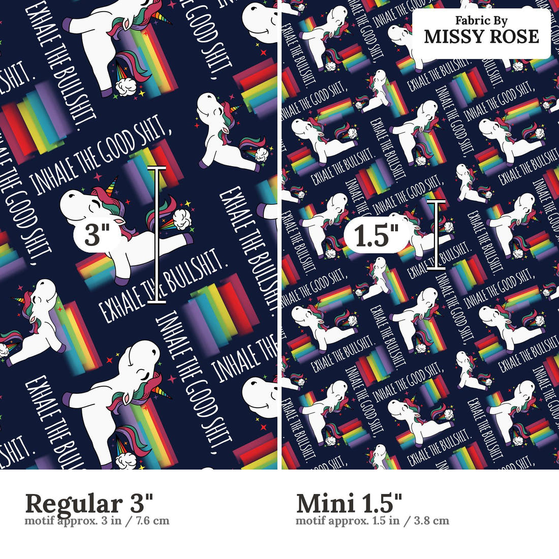 Profanity Fabric 385 Regular 3 inch vs Mini 1.5 inch print scale side by side | Fabric by Missy Rose