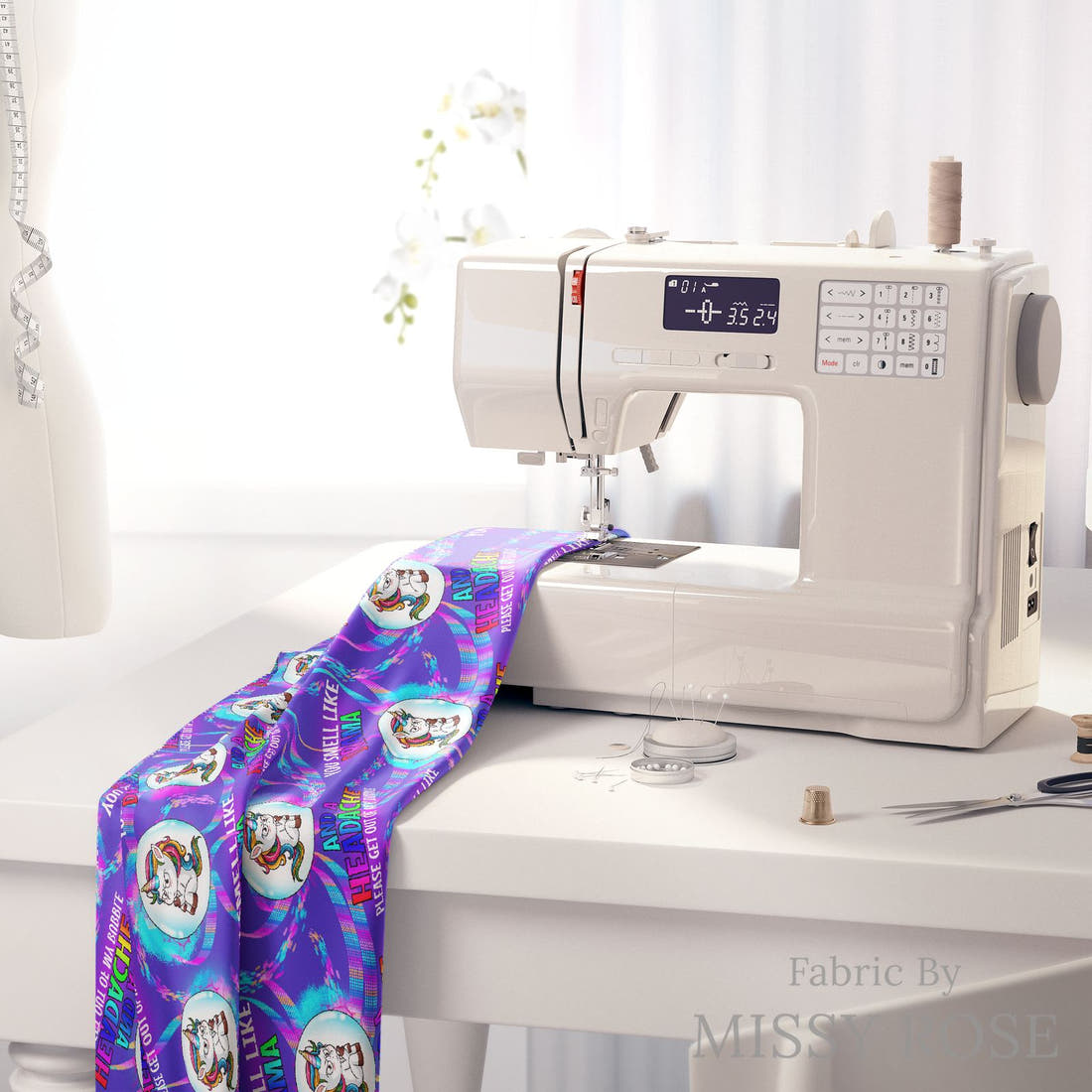 Profanity Fabric 386 on a sewing machine - premium fabric for sewing projects | Fabric by Missy Rose