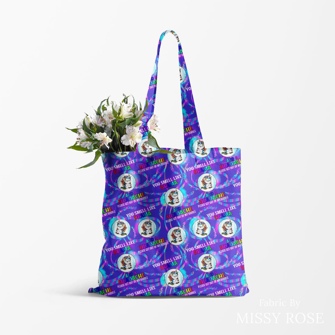 Profanity Fabric 386 made up as a tote bag - see how the print looks made up | Fabric by Missy Rose
