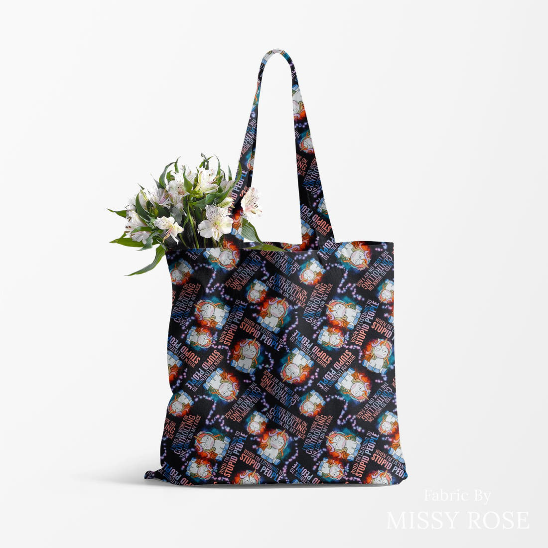 Profanity Fabric 387 made up as a tote bag - see how the print looks made up | Fabric by Missy Rose