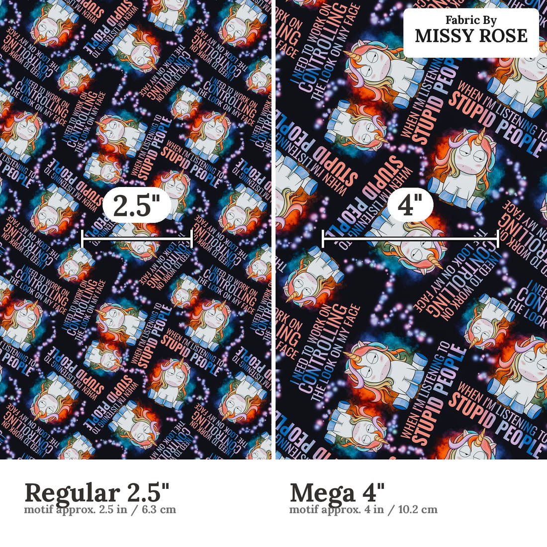 Profanity Fabric 387 Regular 2.5 inch vs Mega 4 inch print scale side by side | Fabric by Missy Rose