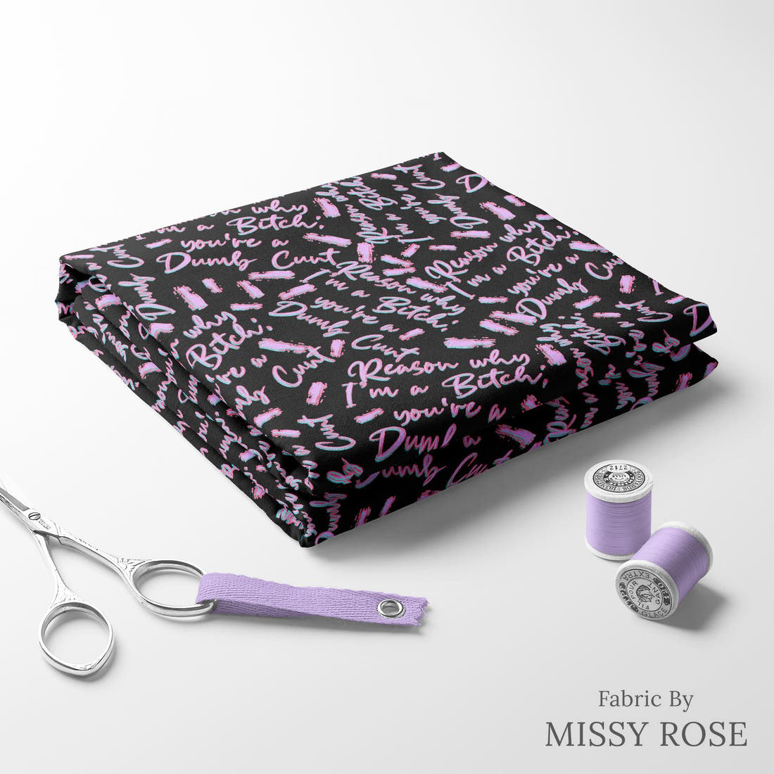 Profanity Fabric 388 folded fabric stack with matching thread - pre-order fabric Australia | Fabric by Missy Rose
