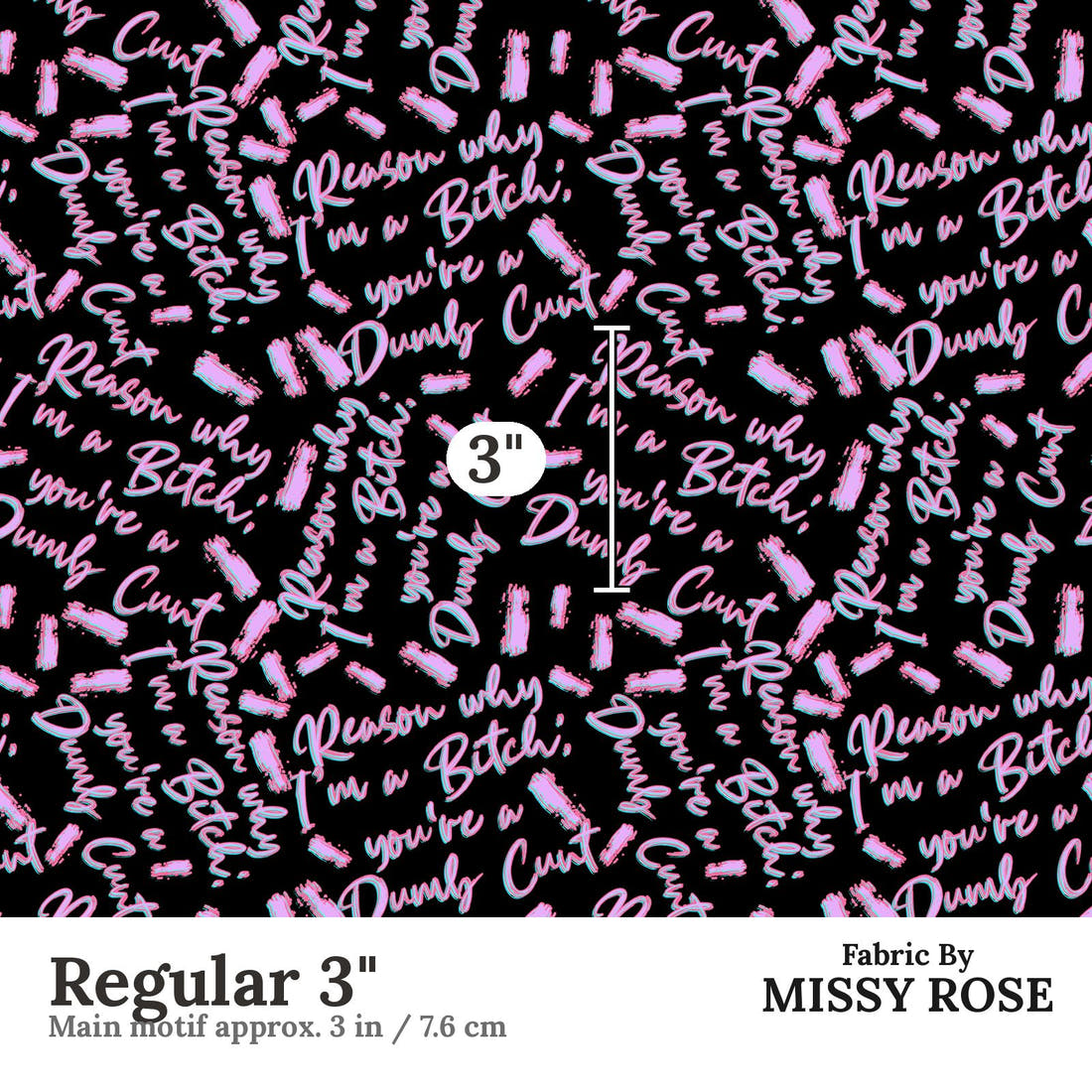 Profanity Fabric 388 Regular 3 inch print scale guide | Fabric by Missy Rose
