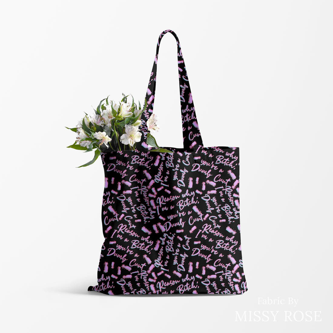 Profanity Fabric 388 made up as a tote bag - see how the print looks made up | Fabric by Missy Rose