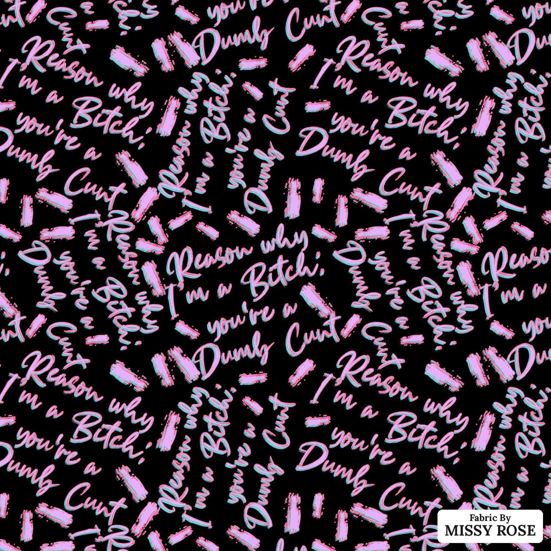 Profanity Fabric 388 - flat view of the print, zoom in for detail | Fabric by Missy Rose
