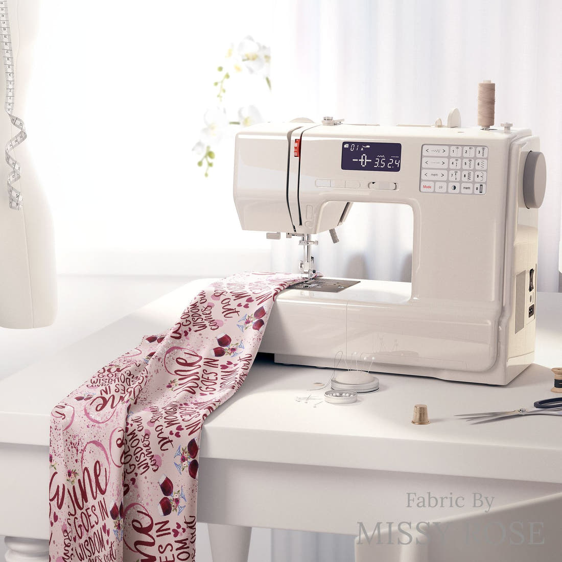 Profanity Fabric 389 on a sewing machine - premium fabric for sewing projects | Fabric by Missy Rose