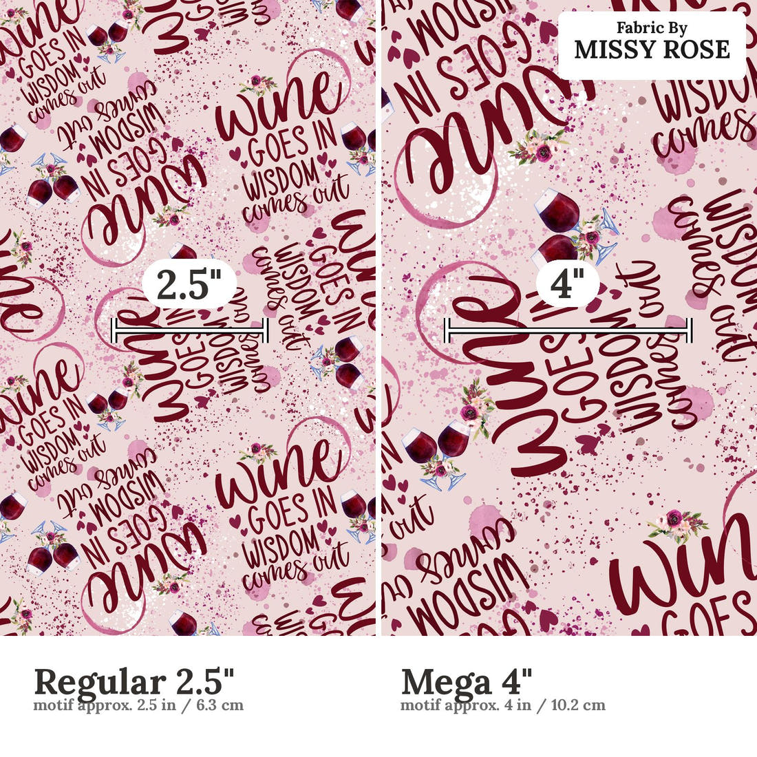 Profanity Fabric 389 Regular 2.5 inch vs Mega 4 inch print scale side by side | Fabric by Missy Rose