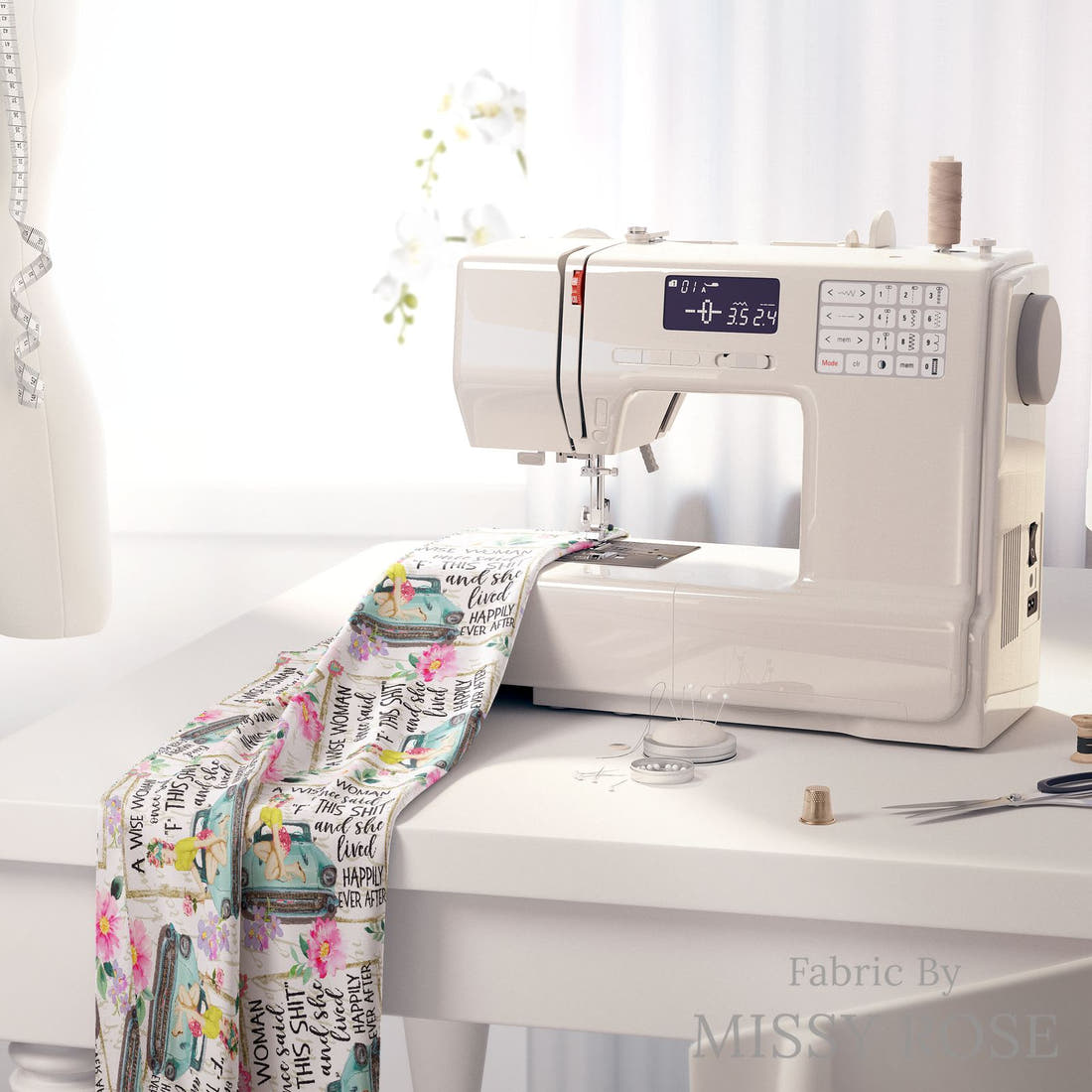Profanity Fabric 39 on a sewing machine - premium fabric for sewing projects | Fabric by Missy Rose