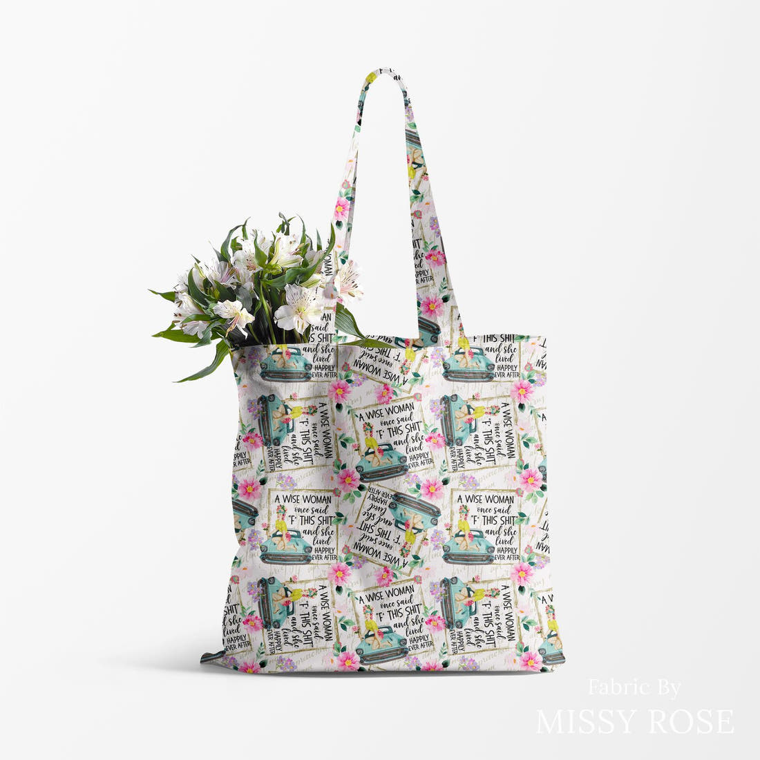 Profanity Fabric 39 made up as a tote bag - see how the print looks made up | Fabric by Missy Rose
