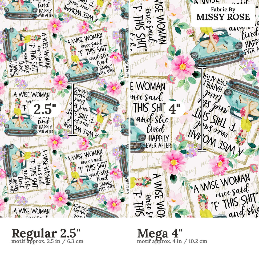 Profanity Fabric 39 Regular 2.5 inch vs Mega 4 inch print scale side by side | Fabric by Missy Rose