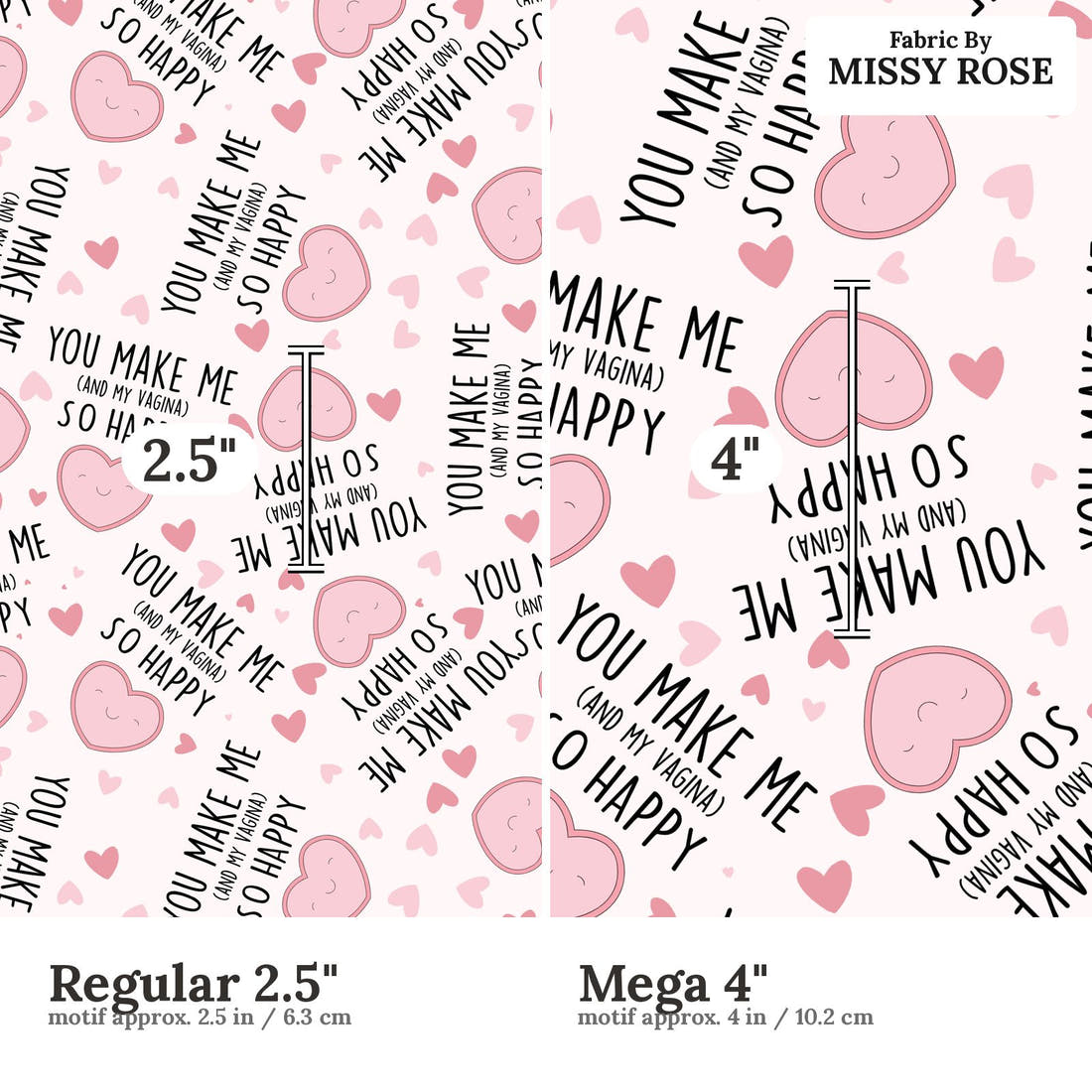 Profanity Fabric 390 Regular 2.5 inch vs Mega 4 inch print scale side by side | Fabric by Missy Rose