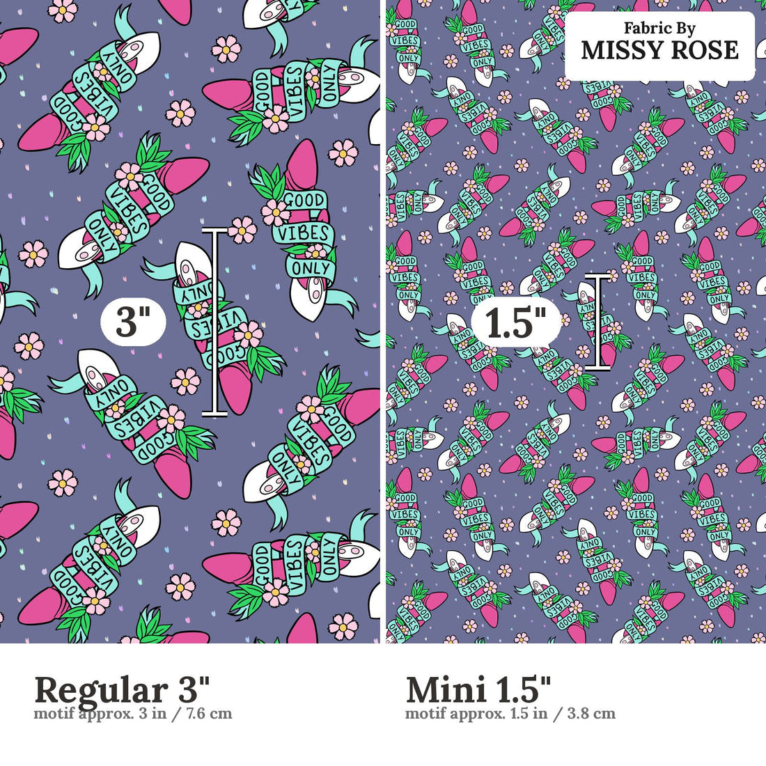 Profanity Fabric 391 Regular 3 inch vs Mini 1.5 inch print scale side by side | Fabric by Missy Rose