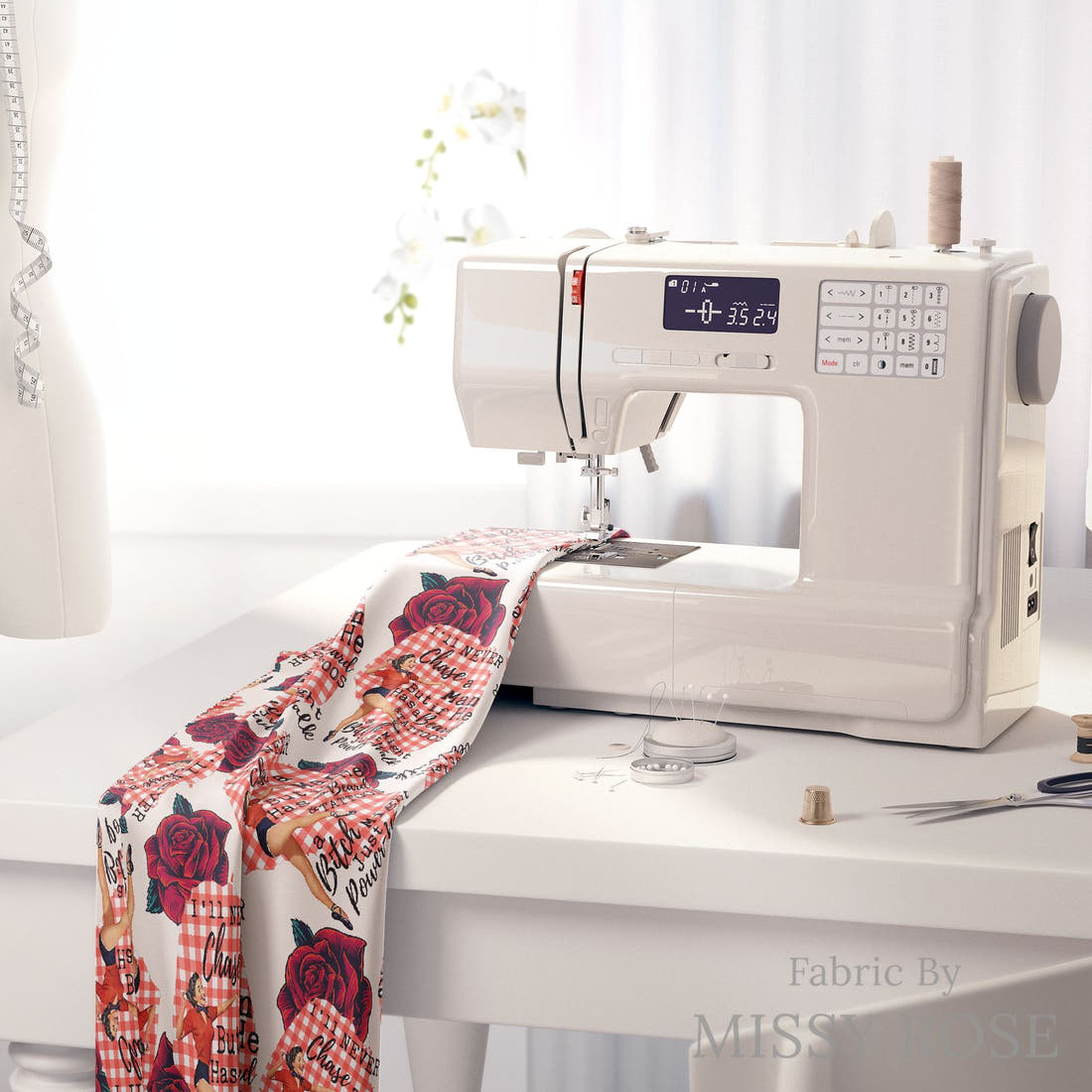 Profanity Fabric 392 on a sewing machine - premium fabric for sewing projects | Fabric by Missy Rose
