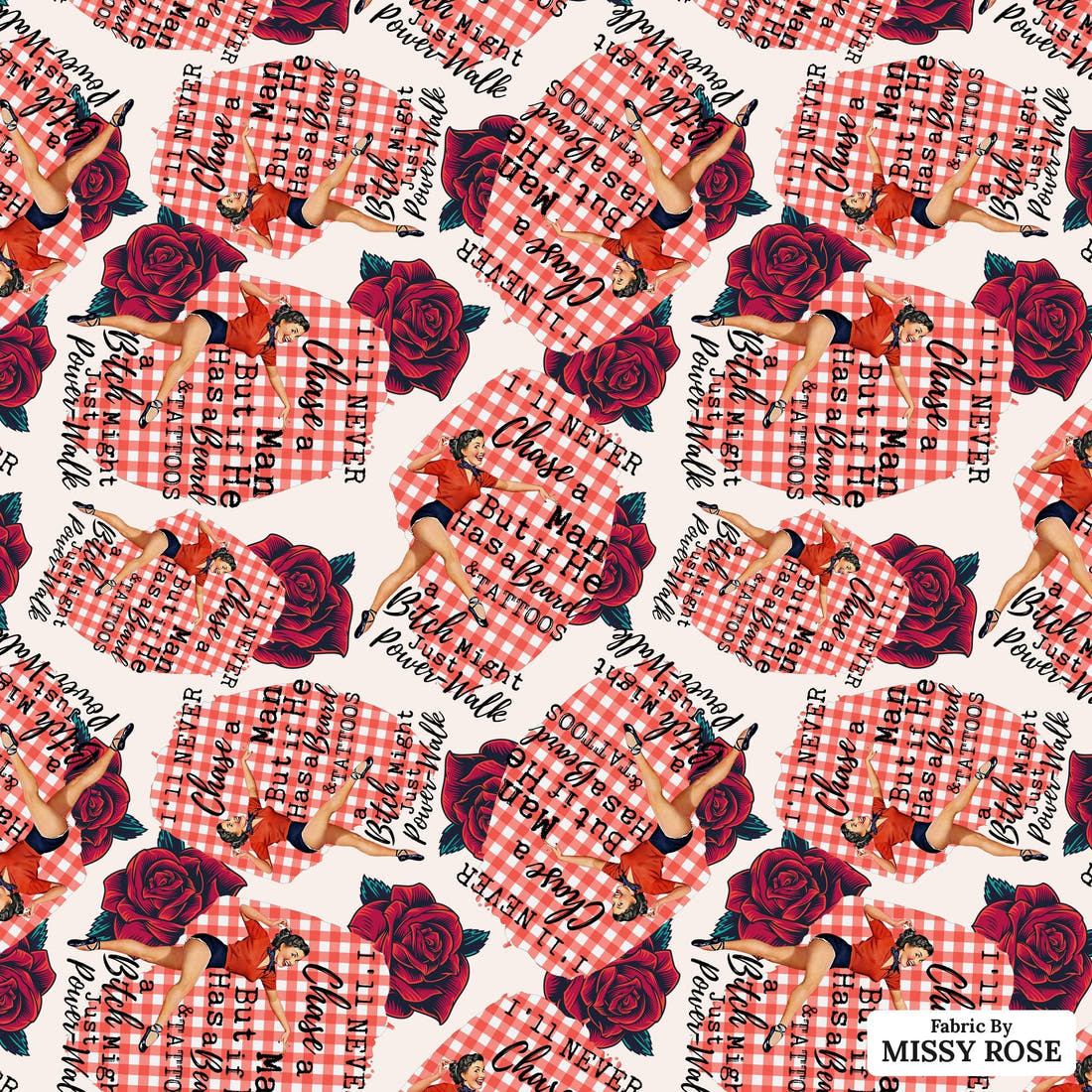 Profanity Fabric 392 - flat view of the print, zoom in for detail | Fabric by Missy Rose