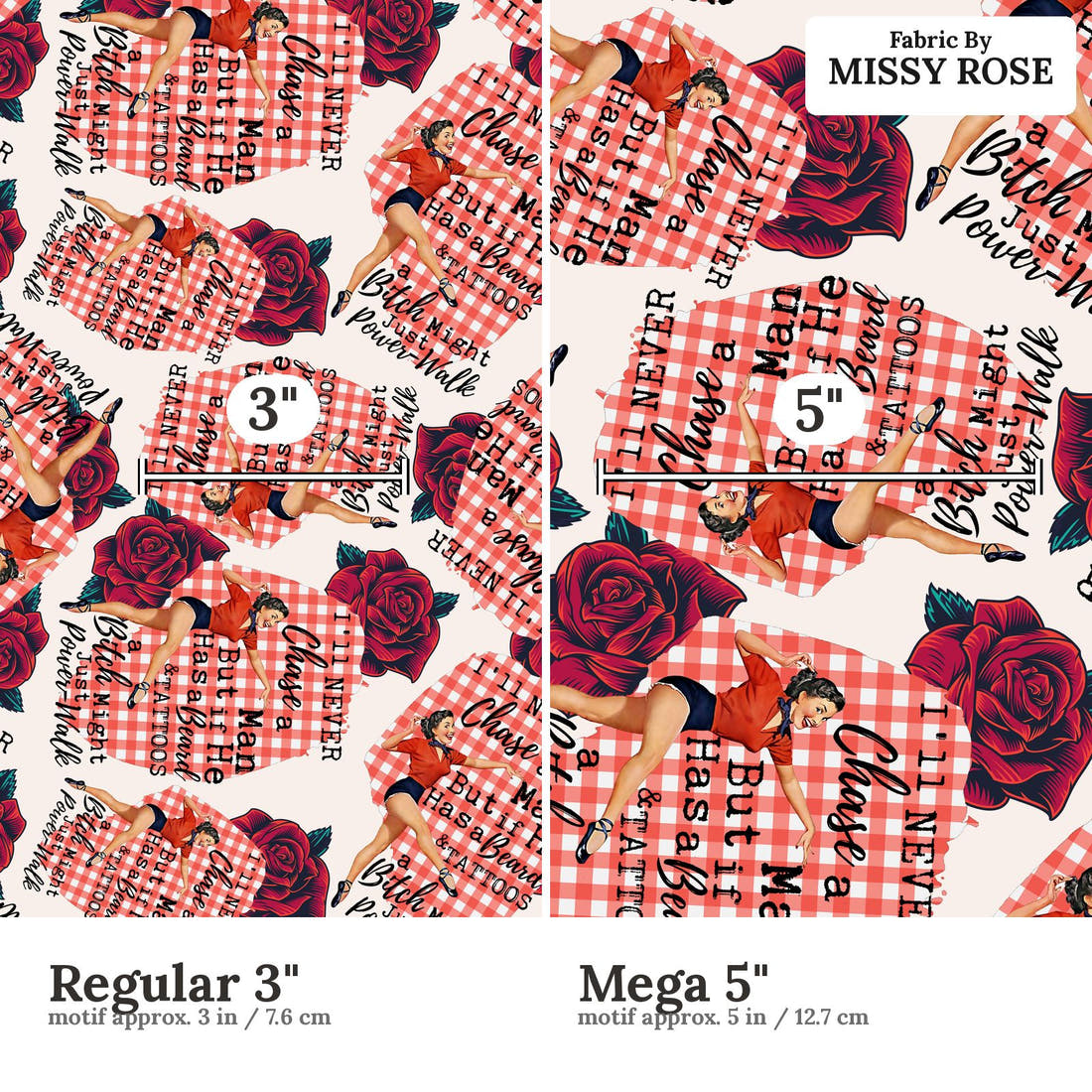 Profanity Fabric 392 Regular 3 inch vs Mega 5 inch print scale side by side | Fabric by Missy Rose