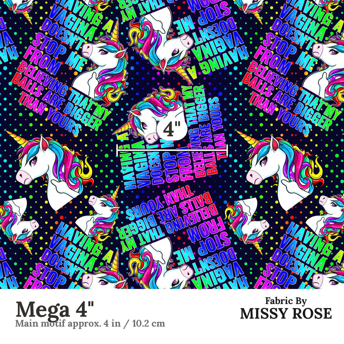 Profanity Fabric 395 Mega 4 inch print scale guide | Fabric by Missy Rose